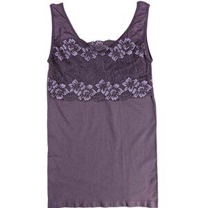 Rhonda Shear‎ Lace Overlay Tank Cami Womens L Purple Layering Whimsigoth Y2K